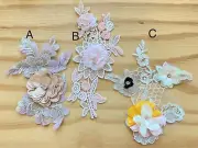 3 Pieces 3D Rhinestones & Sequins Floral Embroidered Appliques for Sewing/Crafts