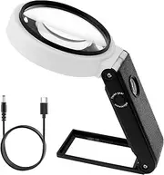 Magnifying Glass with Light and Stand 10X 25X Foldable Magnifier USB Handheld and Standing Illuminated Magnifier Reading Lighted Magnifying Glass for Reading(Black,1)
