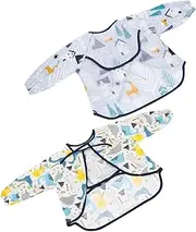 SWOOMEY 2Pcs Bibs Smock Full Cover Apron for Boy Girl Easy to Clean Durable for Feeding Drooling Teething Suitable for Years Old