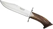 Joker CN100 Knife 20", Deer Horn Handle, 20 cm MOVA Steel Blade, Includes Brown Leather Sheath, Tool for Fishing, Hiking, Camping and Hiking