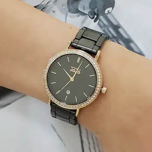 NATURALLY JOJO 極簡美學陶瓷腕錶-黑陶玫瑰金/34mm