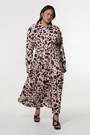 Plus Size Premium Viscose Linen Woven Shirt Dress With Gold Buckle Belt