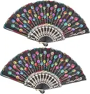 Alipis 2Pcs Colorful Sequined Handheld Dancing Fan Unique Folding Fan for Festivals Dancers and Home Decoration Present for Friends and Eye Catching Design