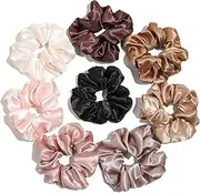 Ivyu Satin Hair Bands and Scrunchies: Thick Curly Hair Ponytail Holders for Girls, No Crease or Damage, Cute Brown Pink