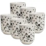 6x Jappa Ceramic 8cm Coffee Water Cup Cylindrical Drinkware Milk Mug Black Vine