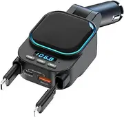 Snblzhef Retractable Car Charger 96W with Bluetooth Car Adapter, 4 in 1 Fast Charging, Radio Bluetooth 5.3 FM Transmitter for Car