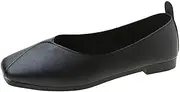 [Letuwj] Women's Soft Sole Flat Shoes Square-Toe Shallow-Mouth Retro Spring Comfortable
