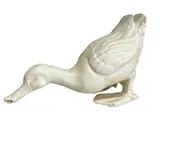 Mr Gecko Cast Iron Duck Drinking Antique White Decor Figurine Statue