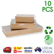 10 x Brown Kraft Corrugated Cardboard Catering Grazing Trays Boxes w/ Window Lid