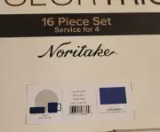 NEW Noritake Color Trio Stax BLUE 16 Piece Set Service for 4 Plates Dinnerware