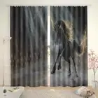 Gray Sky Neat Horses 3D Curtain Blockout Photo Printing Curtains Drape Fabric