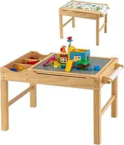 HONEY JOY 2-in-1 Kids Activity Table, Wooden Children Activity Table with Reversible Tabletop, Storage Compartments, Side Bar, Paper Roll, Toddler Table for Playing, Drawing, Reading, Eating, Natural