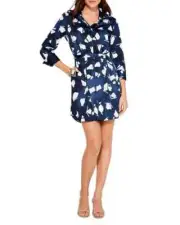 NIC+ZOE Printed Mosaic Blues Dress Women's XL Indigo Button Front Long Sleeve