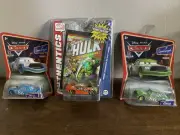 Pixar Cars Supercharged Chick & Dinoco Chick Hicks, Marvel Hulk/wolverine