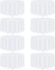8 Pack White Round Tablecloth 90 Inch White Table Cloth Stain and Wrinkle Resistant Round White Tablecloths Reusable and Washable Polyester Fabric Table Covers for Buffet Wedding Party and Banquet