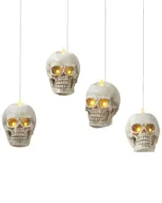 Everlasting Glow Set of 4 Battery Operated Resin Hanging Skull Appear To Be Hanging Mid-Air