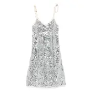 [Prada] Prada Ribbon-strap Sequinned Dress 38 IT SILVER