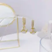 Square Zirconium Exquisite Ball Opal Daily Earrings 14K Real Gold Stud Earrings