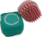 Dog Bath Brush W/ Soap Dispenser - Soft Silicone Pet Grooming Brush - Pink & Gre