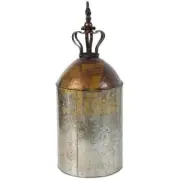 Metal Princely Crown Copper Lidded Silver Canister Indoor Outdoor Home Decor