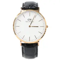 在飛比找PChome24h購物優惠-DW Daniel Wellington 經典黑白皮革錶-金