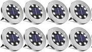 Solar LED Garden Path Lights, Pack of 8, IP65 Waterproof Disk Lights, White