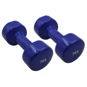 2 Pack of 7kg Vinyl Cast Iron Dumbbell Hand Weight - Blue - Total 14kg