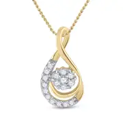 10kt Yellow Gold Round Diamond Flower Cluster Teardrop Pendant 1/10 Cttw