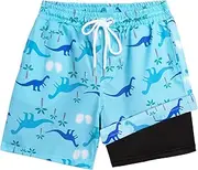 [Bobiano] Boys Swim Trunks Bathing Suit Swim Shorts with Boxer Brief Liner Quick Dry Beach Swimsuit Compression