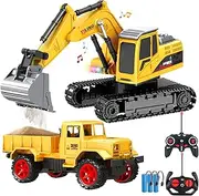 Remote Control Excavator & Dump Truck Toy for Kids(Set of 2) with Lights and Sounds ,Construction Vehicles RC Trucks Toys for Boys Kids 3 4 5 6 7 8 9 10 Year…