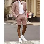 Men's Linen Suits Summer Wedding Suits Dusty Rose Purple Solid Colored Tailored Fit 2 Piece Single Breasted Two-buttons