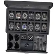 Luxury Watch Box for 12 Watches – PU Leather Watch Box with Real Glass Carbon