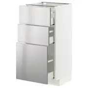 METOD / MAXIMERA base cabinet with 3 drawers, white/Vårsta stainless steel, 40x37x80 cm