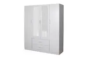 Design Square Modern 4-Door 2-Drawers Wardrobe Closet Clothes Storage Cabinet With Mirror - White