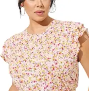 TORRID Super Soft Slub Floral Print Double Ruffle Sleeve Tee NWT Size 2X