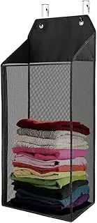 Large Laundry Basket with Hooks, Storage and Organizing Hanging Bags Behind the Door, Foldable Wall-mounted Mesh Laundry Basket for Bathroom, Dormitory, Wardrobe (Black)