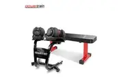 Powertrain 48KG Adjustable Dumbbell Set (Red) & Stand with Flat Bench