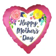 Happy Mother's Day Watercolour Floral Pink Satin Heart Shaped Foil Balloon