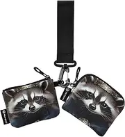 [XYMZR] Mini Zip Around Wristlet keychain Wallet Raccoon Crown Head for Women Personalized Pattern Detachable Dual Pouch Wristlet Portable Wallet Phone Coin Purse, Multi-colored, One Size
