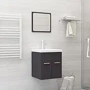 Elegant Grey Engineered Wood Bathroom Vanity Furniture Set with Sink Cabinet, Built-in Ceramic Basin, and Mirror - Modern Floating Vanities Design