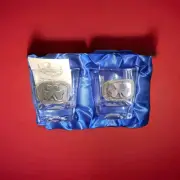 Mulligan pewter set of two Scotch Whiskey Glasses Made In Ireland Clover Lucky