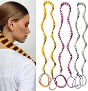 Elastic Spiral Hair Ties for Long Thick Curly Hair, 27" Ponytail Holders Colorful Braided Pony Tails Wrap Hair Ties for Women Girls Stretchy Hair Bands Accessories for Biker Boating Running- 3 Packs