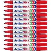 Artline 90 Box 12 Permanent Marker Chisel Tip 2-5mm (Red)