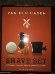 Van Der Hagen Premium Shaving Set. Brand New Soap, Badger Brush, Stand & Bowl!