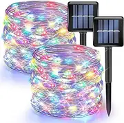 2 Pack Solar String Lights for Outdoor, 24M 200 LED Solar Christmas String Lights Outdoor Waterproof, Solar Tree Lights with 8 Lighting Modes for Party Garden Patio Christmas Decor (Multi-Colored)