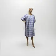 Miss Elaine Nightgown 3X seersucker Snap Front Blue / Pink 2 Front Pockets