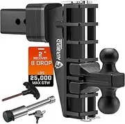 Airbird Adjustable Trailer Hitch Fits 2-inch Receiver, 8-inch Drop, Solid Tube Hitch -12,500 LBS, 2 and 2-5/16 inch Balls