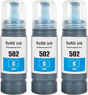 TAAUS 502 Ink Bottle - 1BK1C1M1Y, 2BK, 3Cyan, 3Magenta, 3Yellow, Sublimation Ink - for Epson ET-2700, ET-2750, ET-2850, ET-3700, ET-3760, ET-4850 (502Ink -3Cyan)