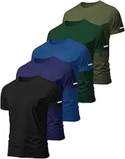 [Hioutdoor] Men's Sports T-Shirts for 3 or 5 Pack Functional Shirt Fitness Short Sleeve Men Breathable Quick-Drying Training Shirt Running Shirt Short Sleeve Bodybuilding, Black/Dark Blue/Coloured Blue