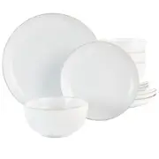 Gibson Home 129492.12 Rockaway 12 Piece Stoneware Dinnerware Set In White